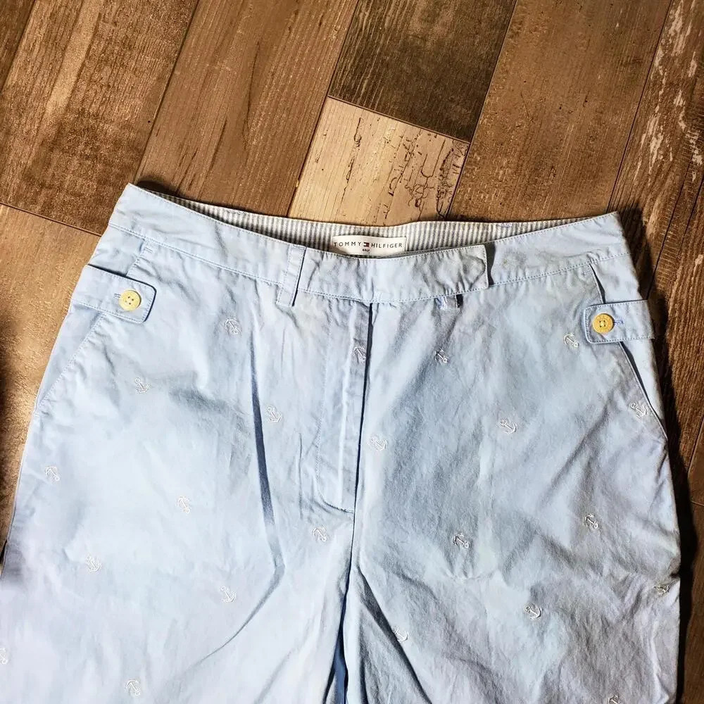 Tommy Hilfiger Women's Blue Embroidered Cropped Golf Pants Size 10 - Picture 7 of 12